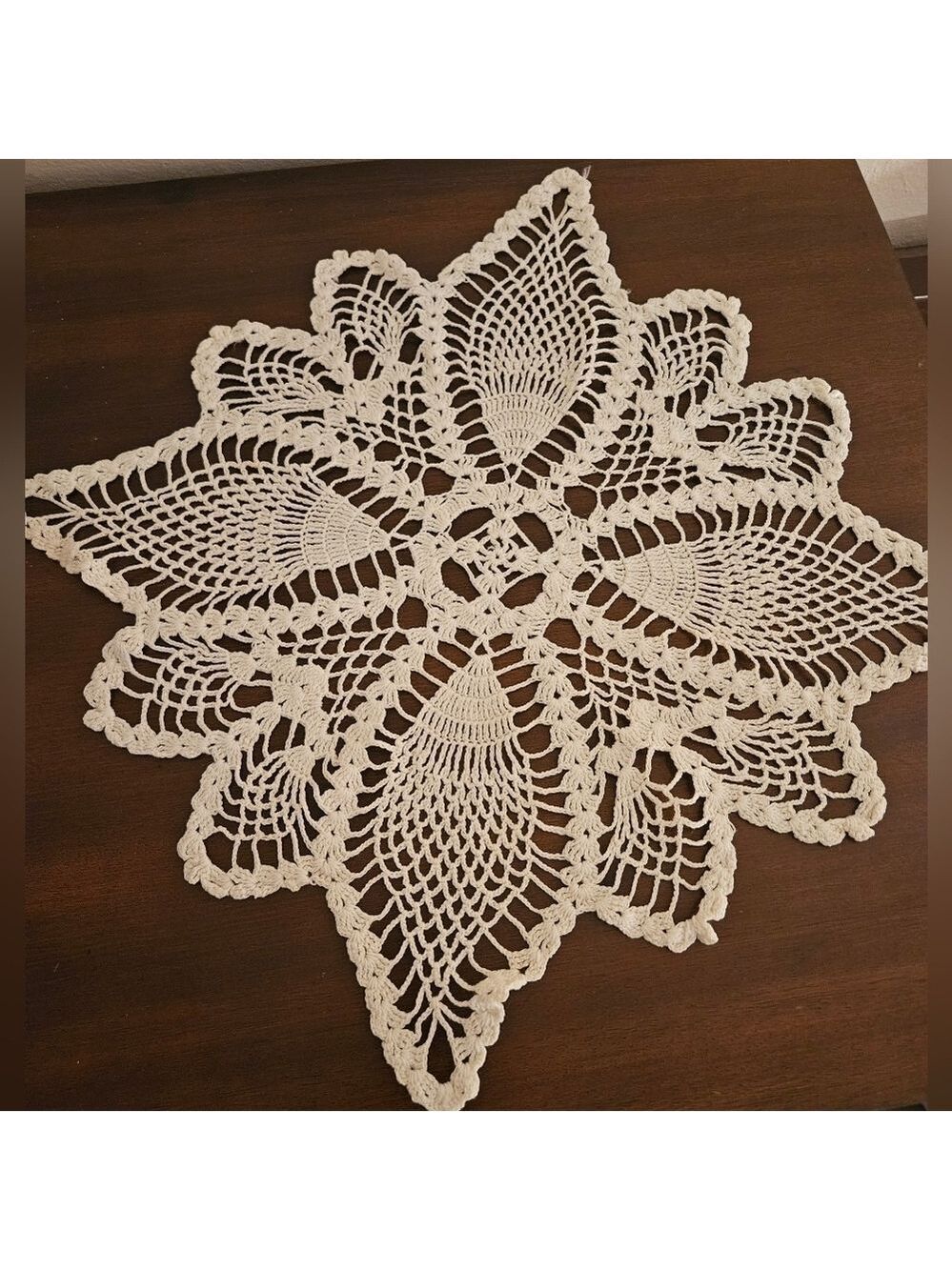 Crochet Cotton Pineapple Stitch Floral Doily Table Topper - Picture 5 of 17